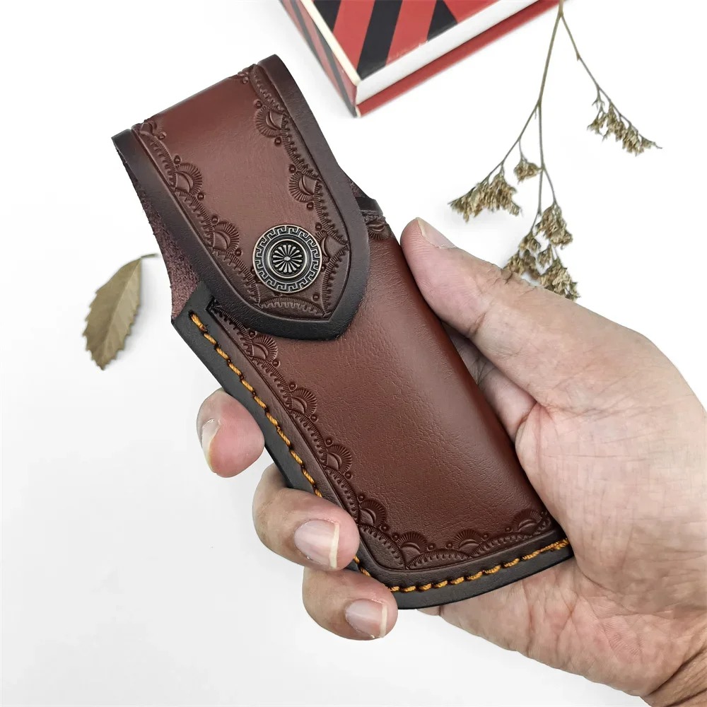 Edc Carry Belt Leather - Brown Embossed Leather Knife Stitched Genuine