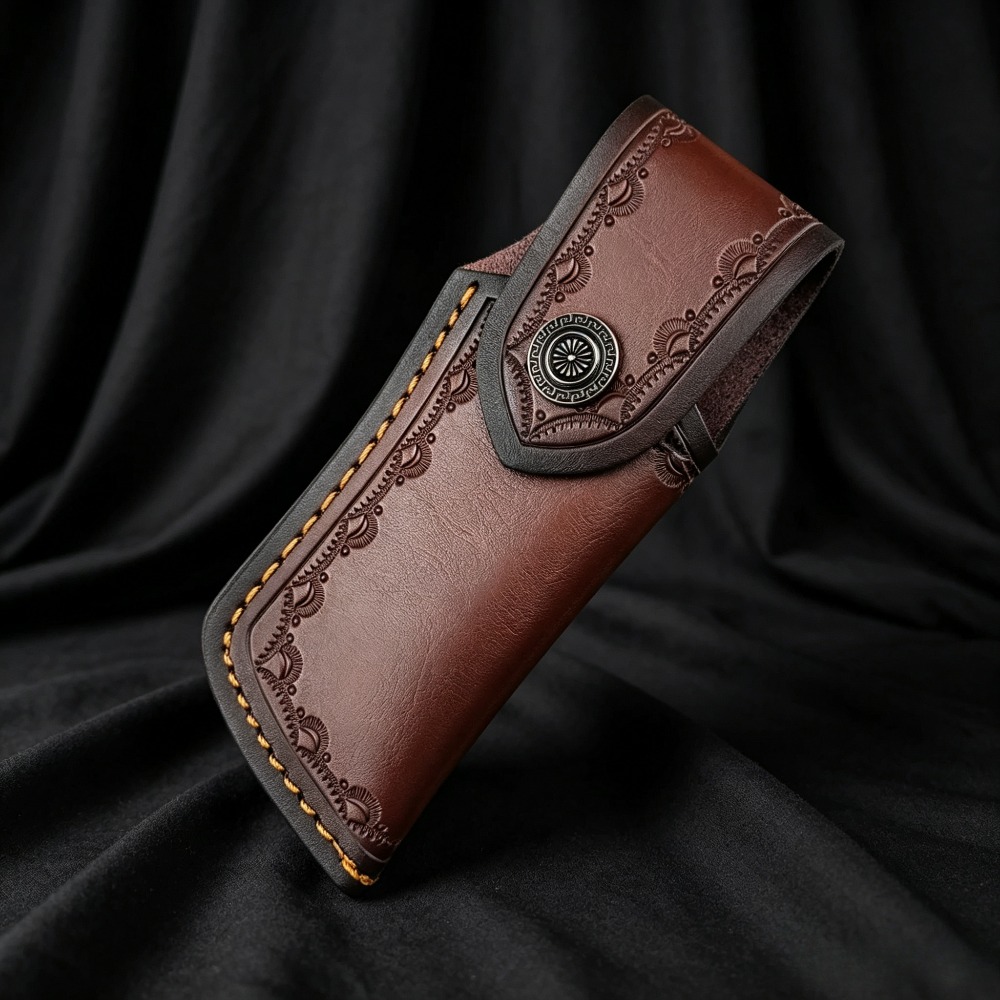 Leather Edc. Carry Pouch - Collectible Embossed Genuine Leather Knife Sheath